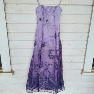 Purple Black Floral Floor Length Lace Up Back Prom Size 9/10